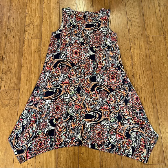 Artisan NY M L Women Multicolor Round Neck Sleeveless Midi Dress Paisley Stretch - Picture 7 of 9